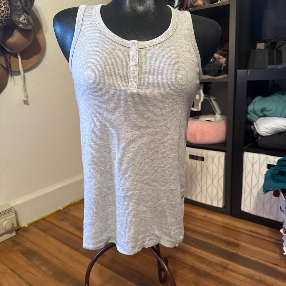 Secret Treasures Gray Button Henley Tank Top — Soft Stretch — XS